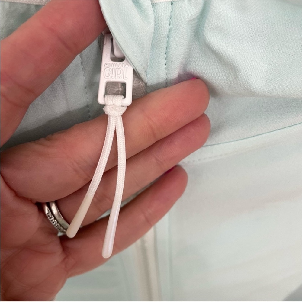 Athleta Track Star Hooded Jacket Light Blue/Aqua/Oasis/Packable-Girls Sz XL / 14 - Picture 9 of 9